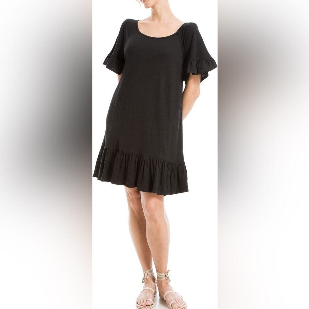 Max Studio Black Flutter Sleeve Mini Dress